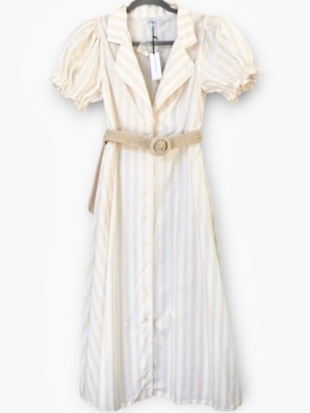 New! WeWoreWhat Bella Macro Striped Belted Dress in Shortbread Size L